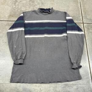 vintage l.l. bean made in usa dark grey and navy striped mock neck shirt size xl